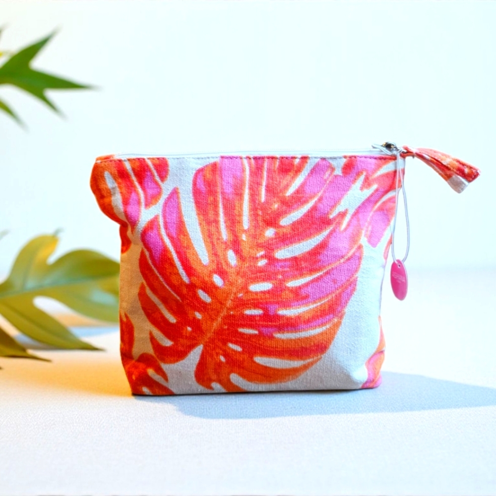 Tropical Pink and Orange Cosmetic Makeup Clutch Pouch Bag NEW